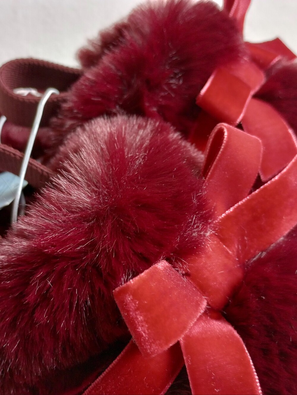 Cat & Jack Deep Red Faux Fur Slippers with Velvet Bows